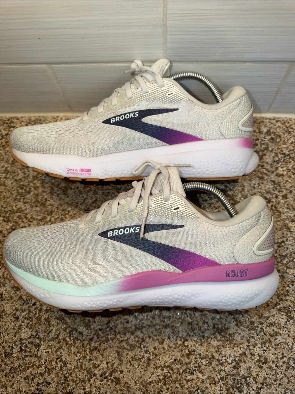 Brooks Women's Running Shoes in Cream with Purple Accent